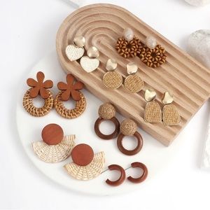 Rattan Weaved and Wooden Boho Earrings